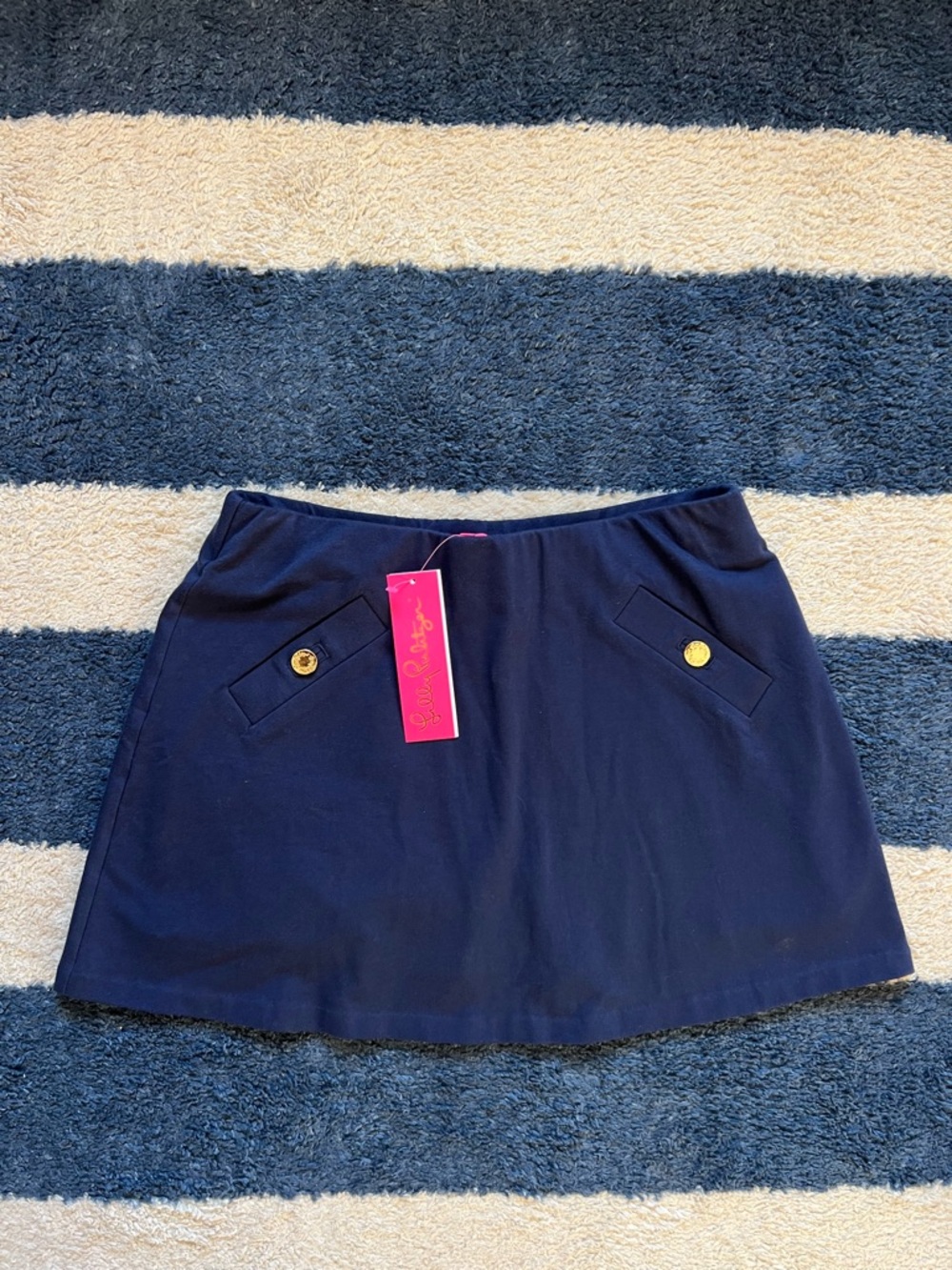 Lilly Pulitzer Navy Mini Skirt with Gold Button Accents